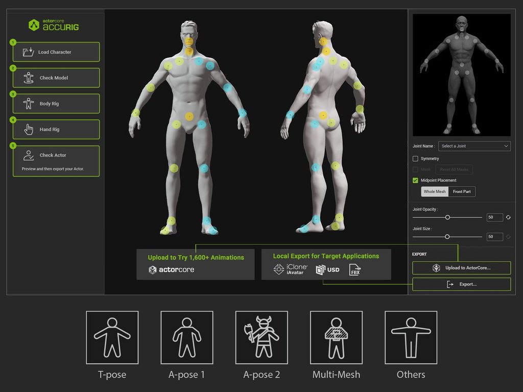 humanoid skeleton setup control panel