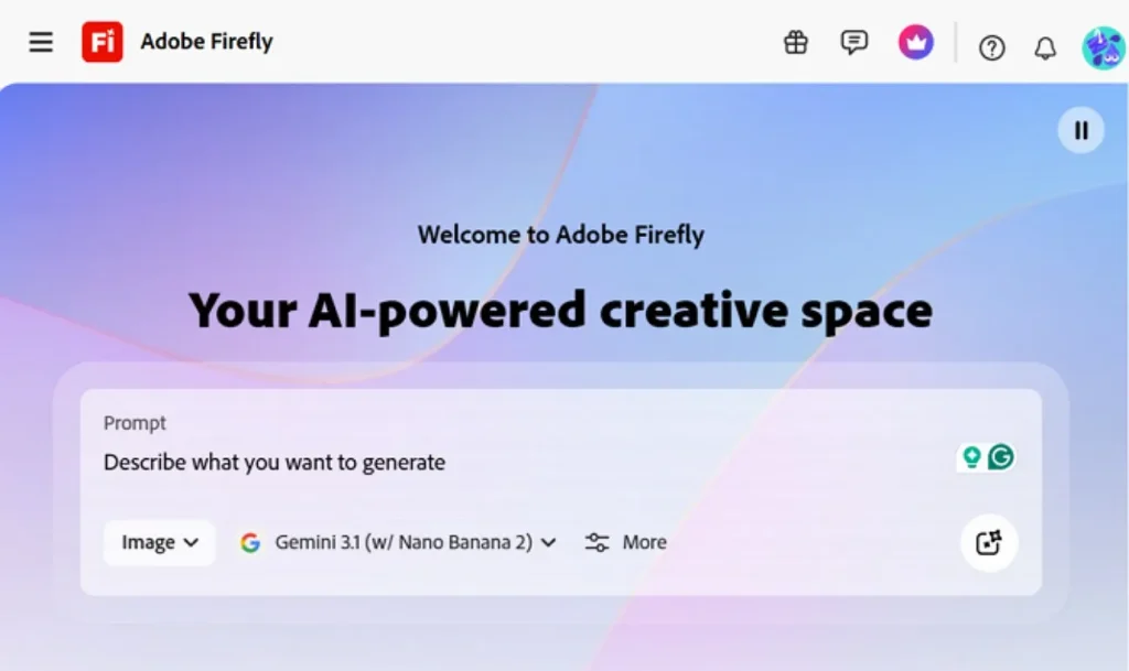 creation dashboard of adobe firefly