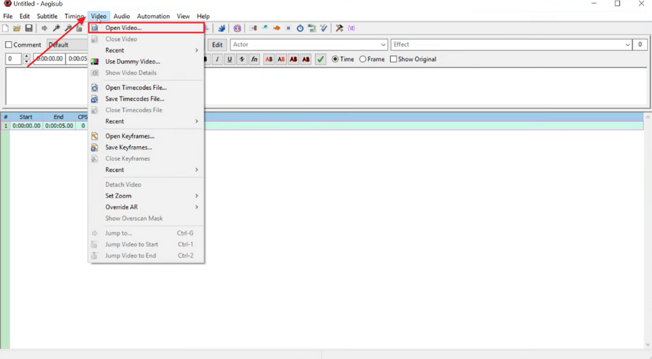 add video in aegisub