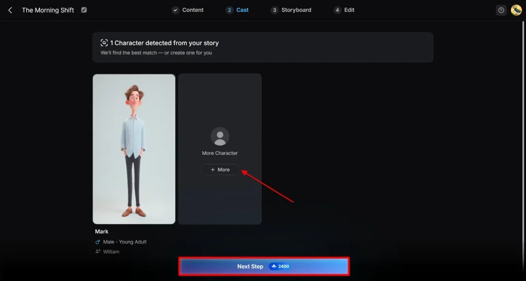 select or add an ai character