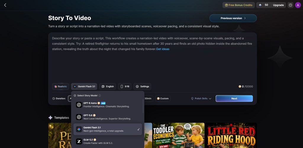 select model for video storytelling