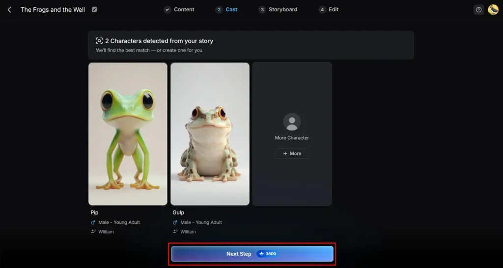 edit charcter name and select next