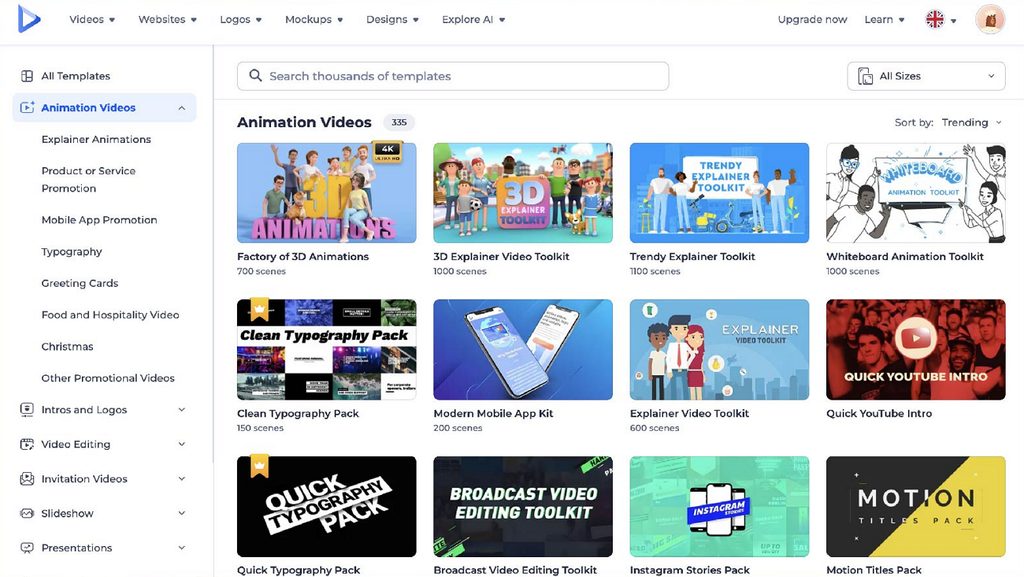 video template browsing gallery