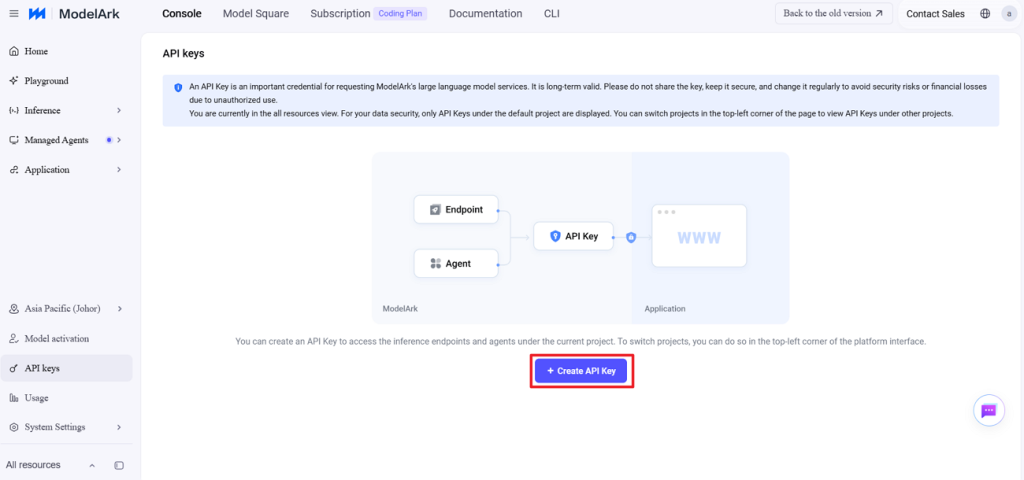 create new api key seedance