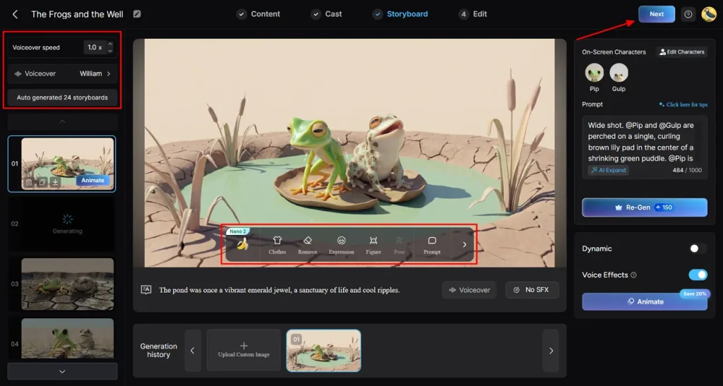organize and refine scenes in storyboard