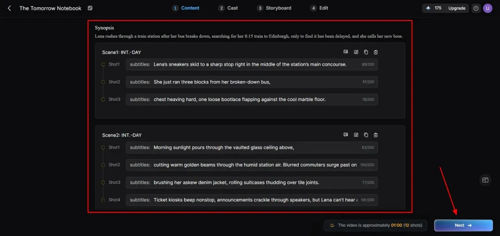review generated scene order