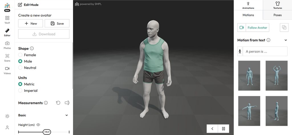 parametric human shape adjustment workspace