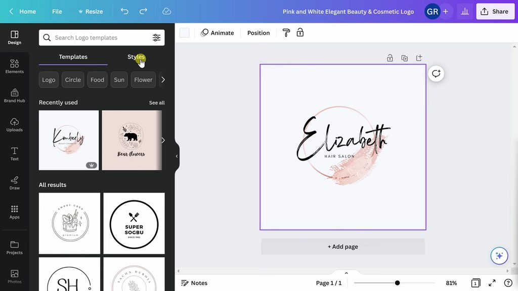 editing logo templates inside canva