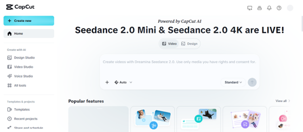 main interface of capcut
