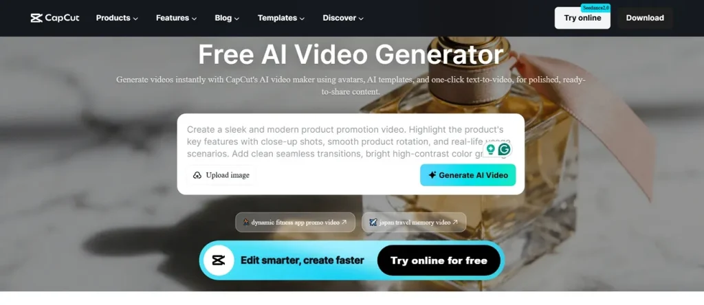 capcut AI video generator interface