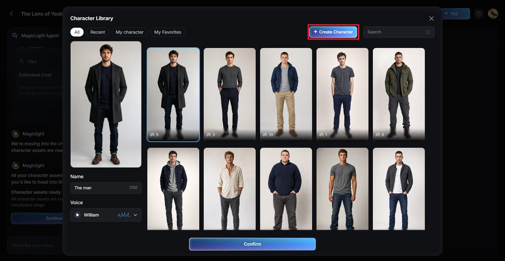 open library to create character