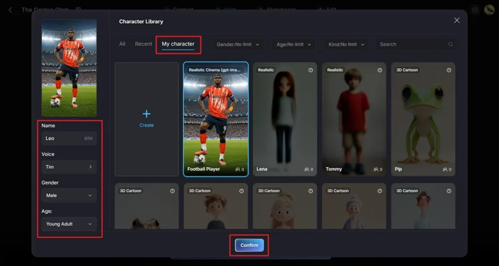 edit generated football character
