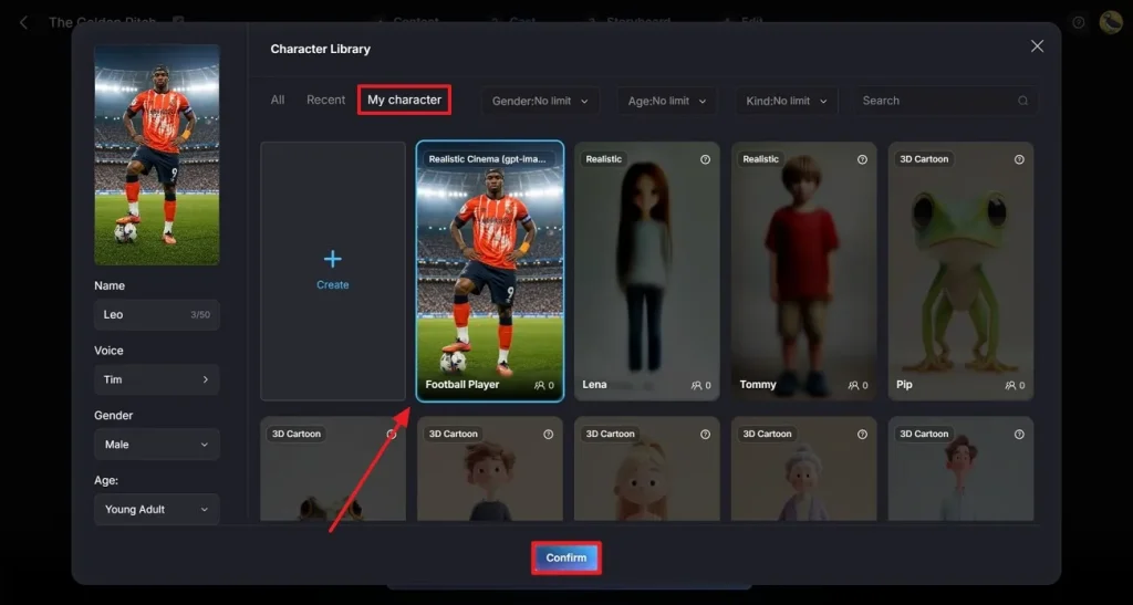 select video character