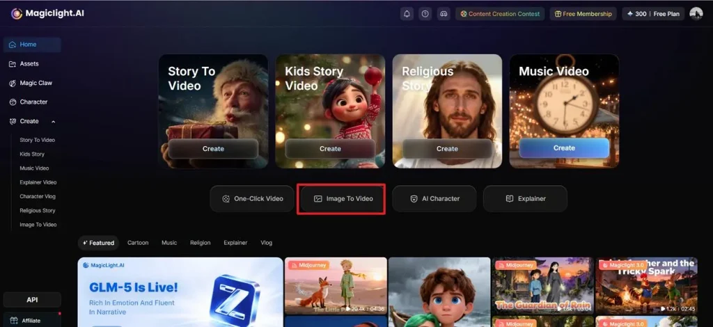 select image to video feature magiclight