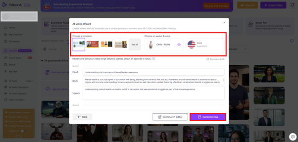 select templates voices vidnoz