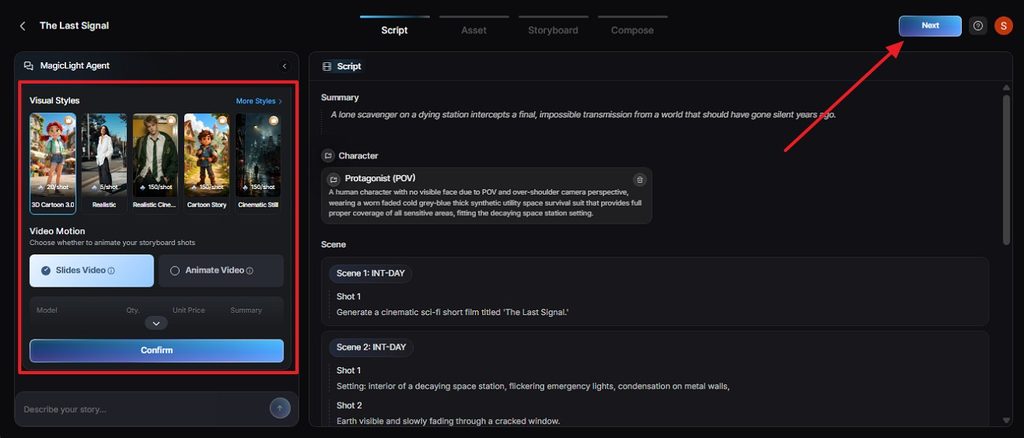 confirm script and tap next