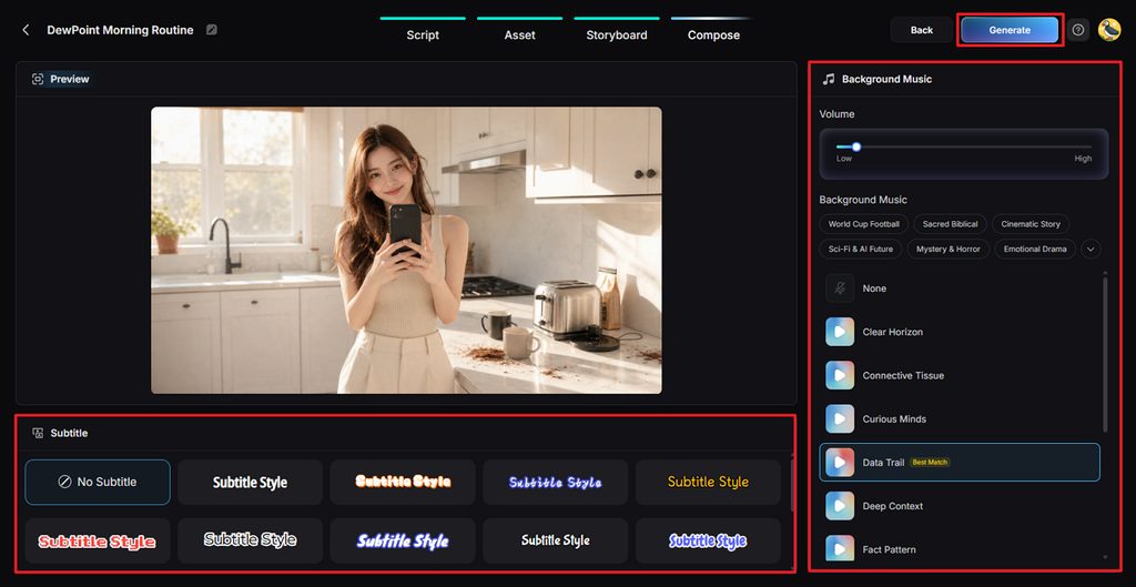choose background music caption styles