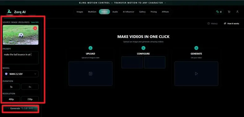 press generate after settings configuration