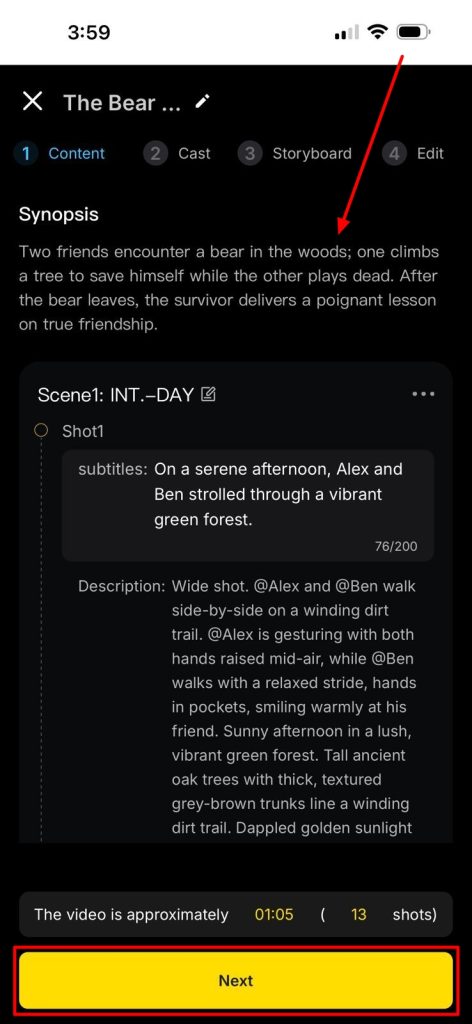 enter prompt to create animation