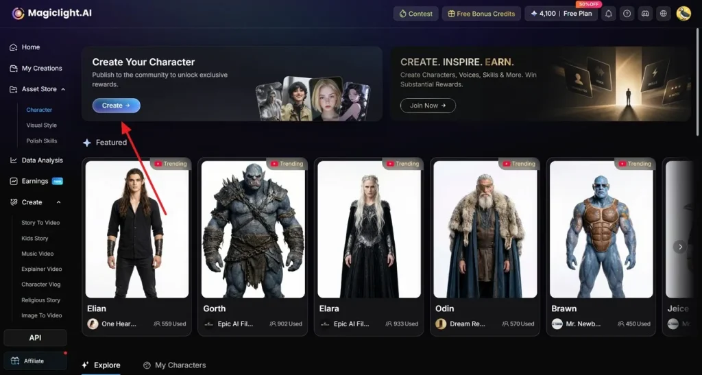 click create to make fifa character
