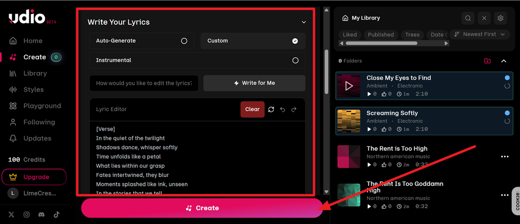 add custom lyrics in udio