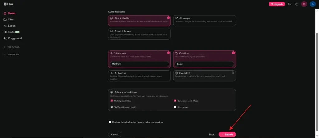 modify settings of ai video