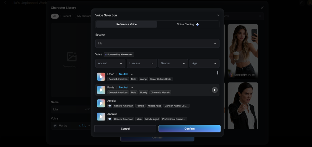 select voices for video narration