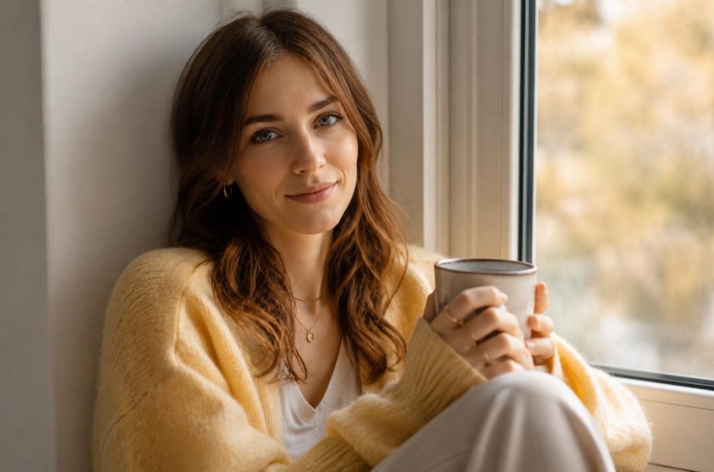 girl cute holding cup smiling face