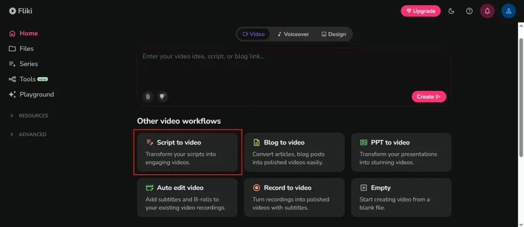 access script to video feature