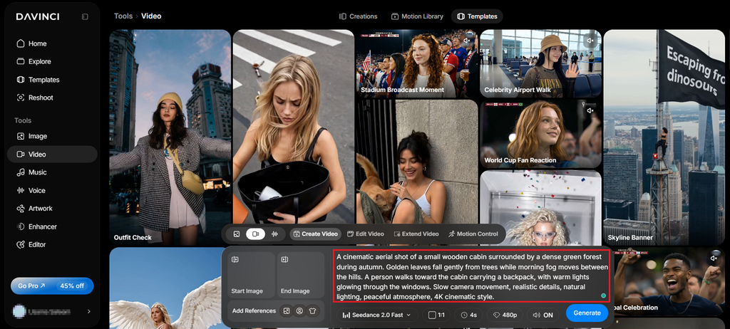 video prompt creation interface