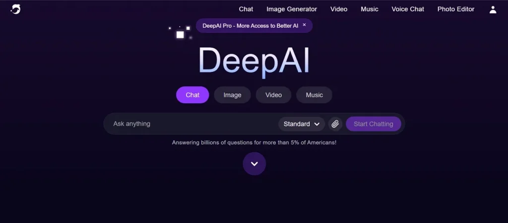main interface of deep ai