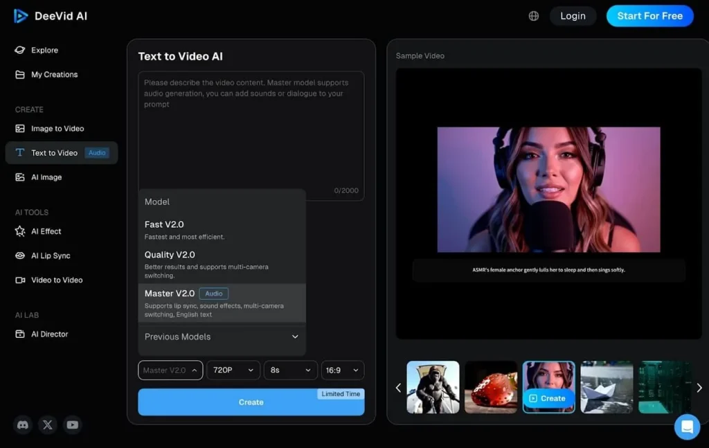 deevid ai video generator interface