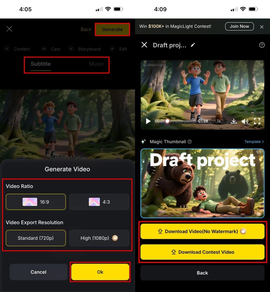 choose parameters 3d animated video magiclight