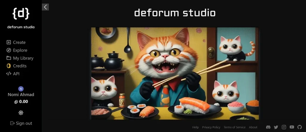 home interface of deforum studio
