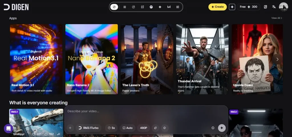 digen ai video generator interface