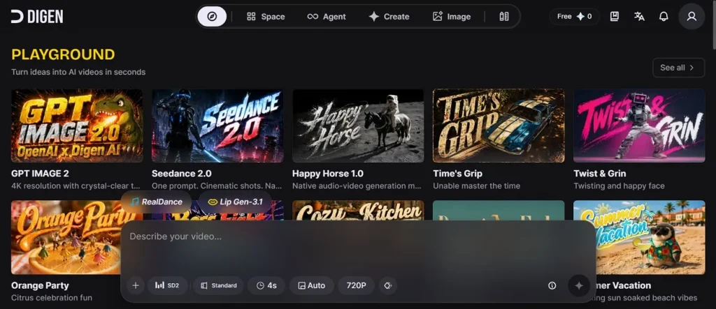 main display of digen ai