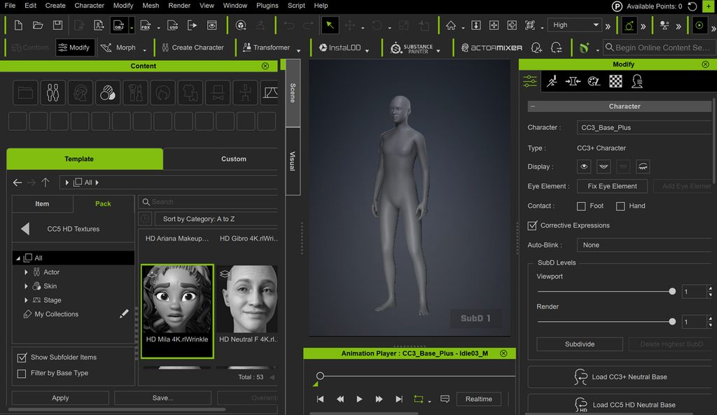 custom character body adjustment workspace