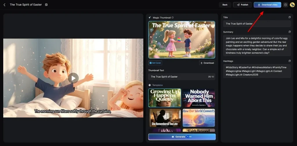 export magiclight ai generated video