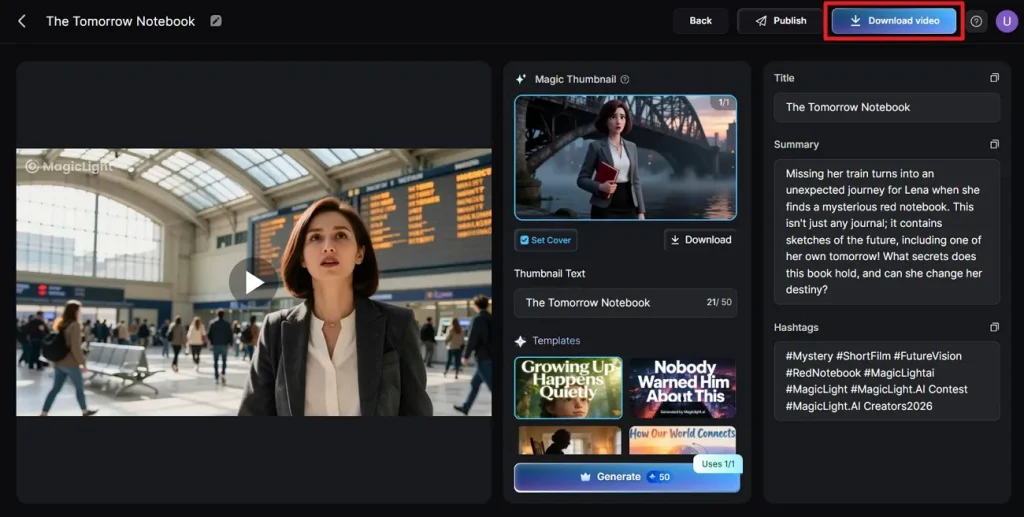 press download after video generation