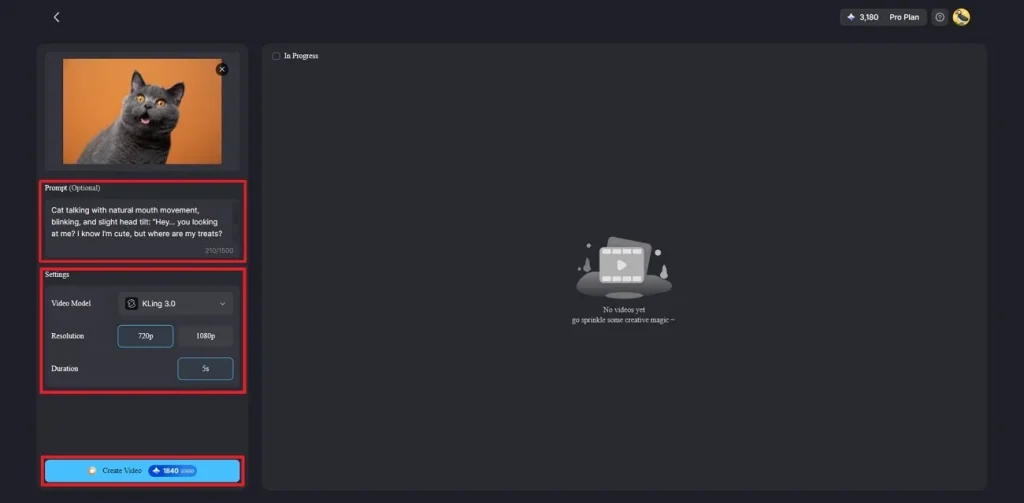choose the video creation settings