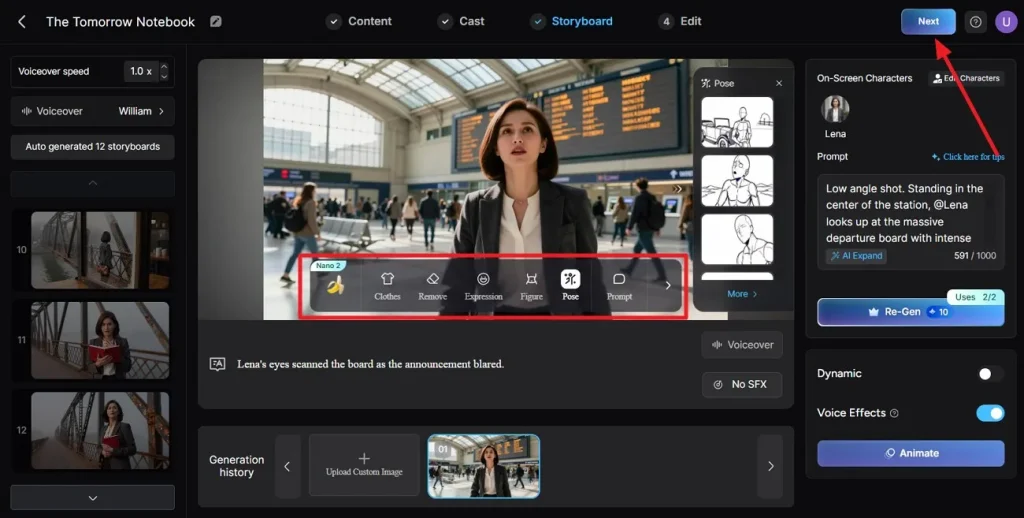 adjust scenes in the storyboard