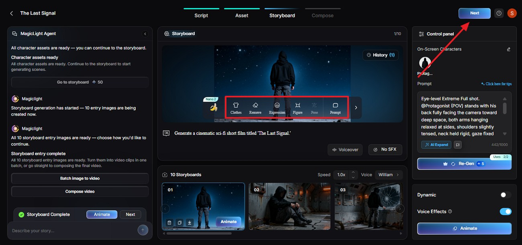 edit the characters and next