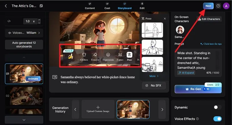 proceed after editing storyboard