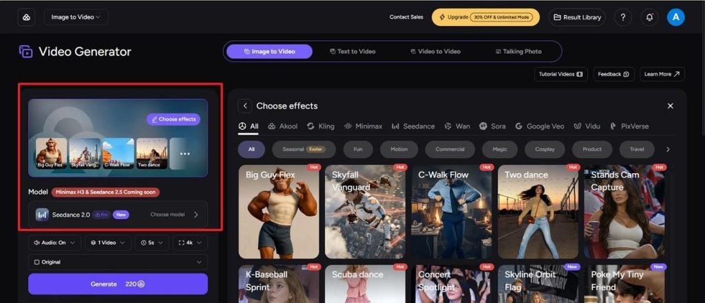 choose ai video effect
