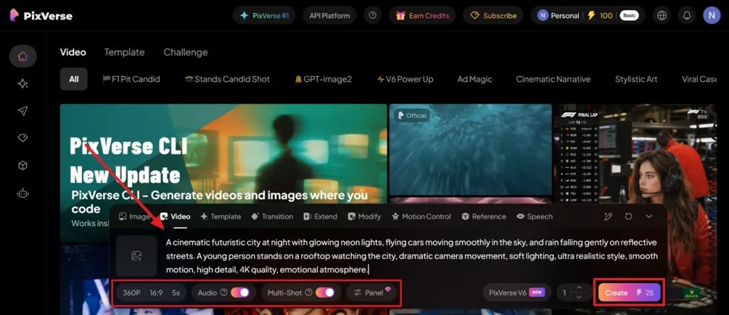 describe idea and generate video