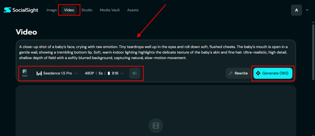 describe idea and select generate video