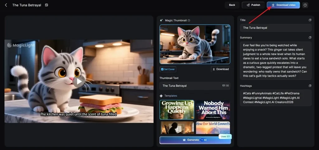 save final magiclight generated video