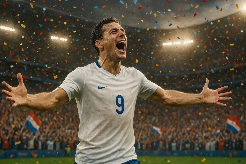 footballer celebrating iconic moment