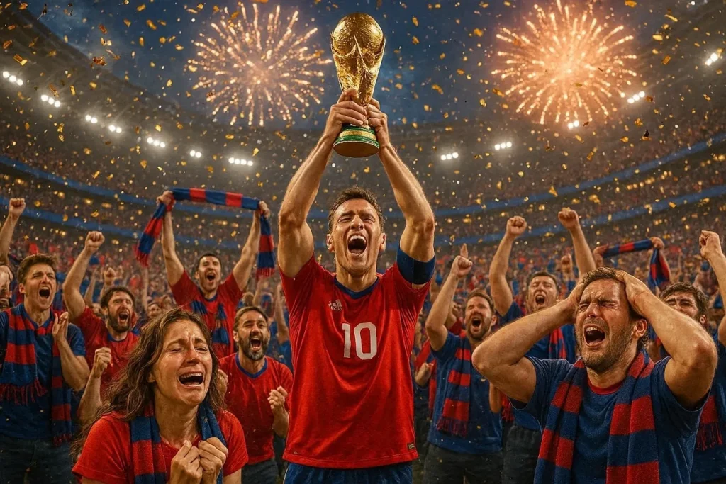 audience cheering world cup winning team