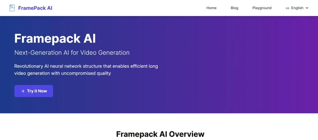 main dashboard of framepack ai tool